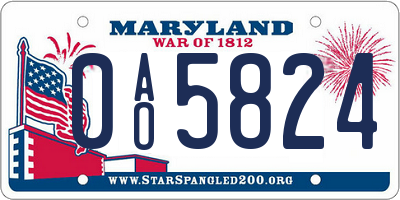MD license plate 0AO5824