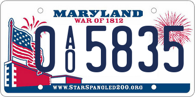 MD license plate 0AO5835