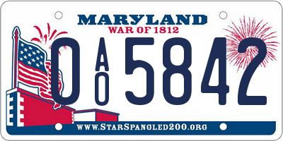MD license plate 0AO5842