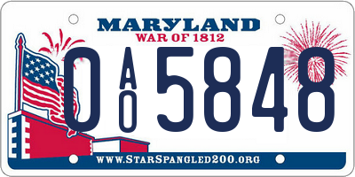MD license plate 0AO5848