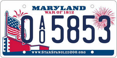MD license plate 0AO5853