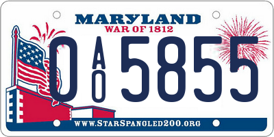 MD license plate 0AO5855