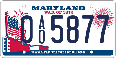 MD license plate 0AO5877