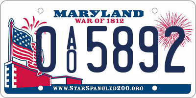 MD license plate 0AO5892