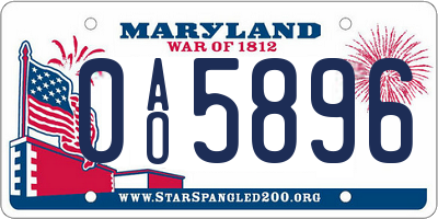 MD license plate 0AO5896