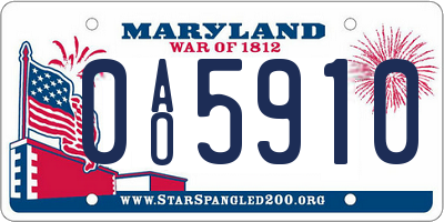 MD license plate 0AO5910