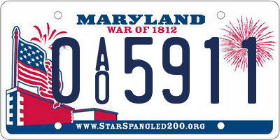 MD license plate 0AO5911