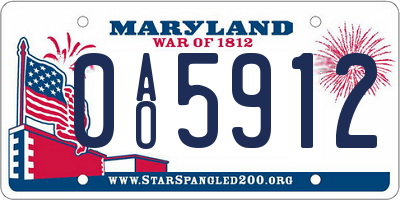 MD license plate 0AO5912