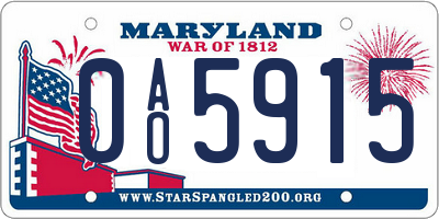 MD license plate 0AO5915