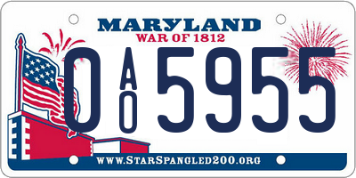 MD license plate 0AO5955