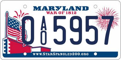 MD license plate 0AO5957