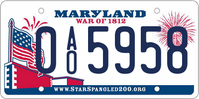 MD license plate 0AO5958