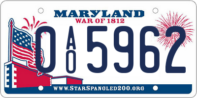 MD license plate 0AO5962