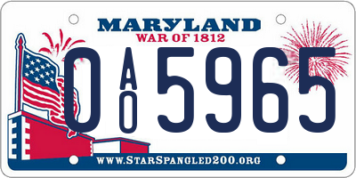 MD license plate 0AO5965
