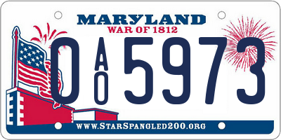 MD license plate 0AO5973