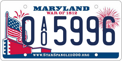 MD license plate 0AO5996