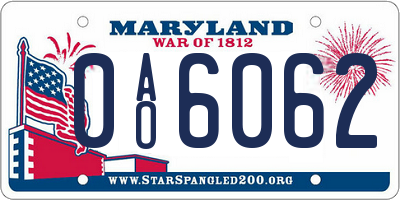 MD license plate 0AO6062