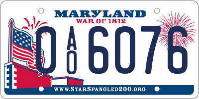 MD license plate 0AO6076