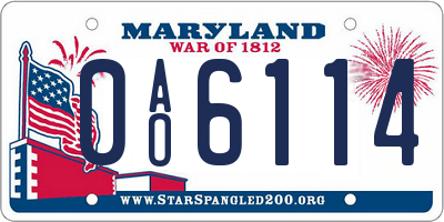 MD license plate 0AO6114