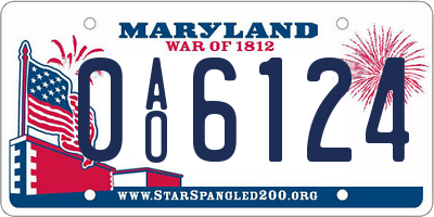 MD license plate 0AO6124