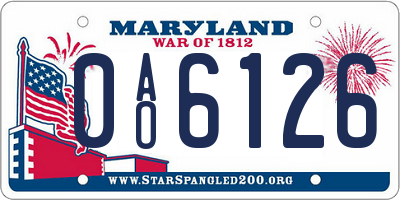 MD license plate 0AO6126