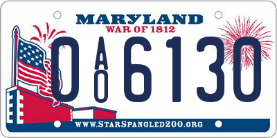 MD license plate 0AO6130