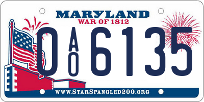 MD license plate 0AO6135