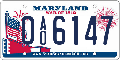 MD license plate 0AO6147