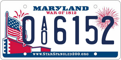 MD license plate 0AO6152