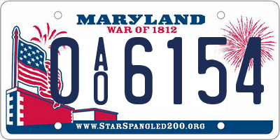 MD license plate 0AO6154