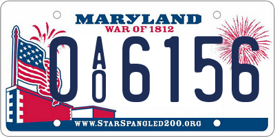 MD license plate 0AO6156