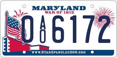 MD license plate 0AO6172