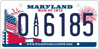 MD license plate 0AO6185