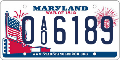 MD license plate 0AO6189