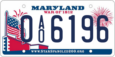 MD license plate 0AO6196