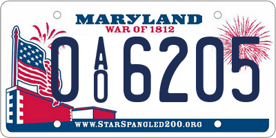 MD license plate 0AO6205