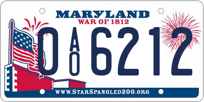 MD license plate 0AO6212