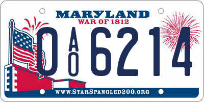 MD license plate 0AO6214