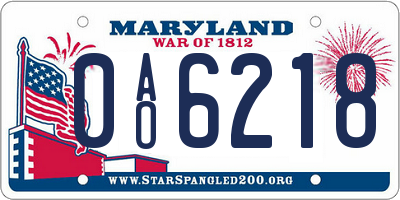 MD license plate 0AO6218