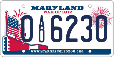 MD license plate 0AO6230