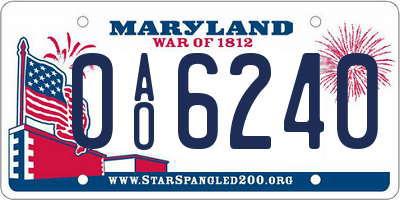 MD license plate 0AO6240