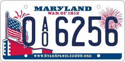 MD license plate 0AO6256