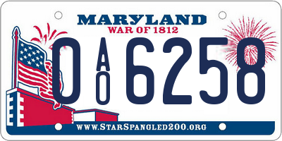 MD license plate 0AO6258