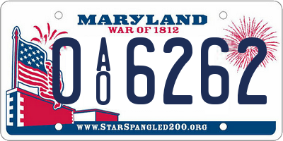 MD license plate 0AO6262