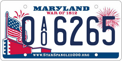 MD license plate 0AO6265