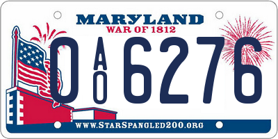 MD license plate 0AO6276