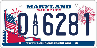 MD license plate 0AO6281