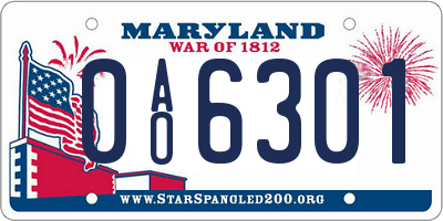 MD license plate 0AO6301