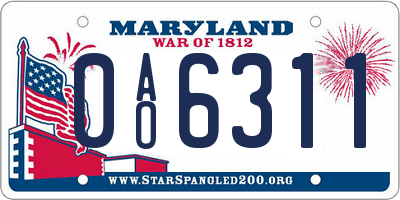 MD license plate 0AO6311