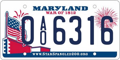 MD license plate 0AO6316